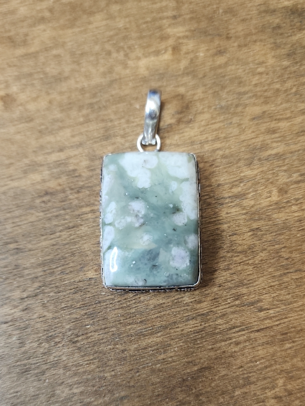 Green and White Rectangular Stone Pendant